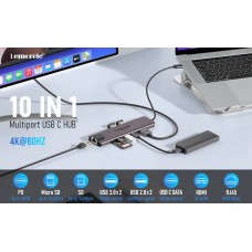 USB C rezdelilnik Lemorele 10 v 1 Hub Multiport za Chromecast 4K,HD , Chrome penosnike, telefone Android, PC....