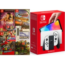 Nintendo Switch OLED 7"  64GB bele barve in 5 iger (Mario Kart Deluxe 8, Super Mario Odyssey, Zumba Burn it Up!, Minecraft in Gear Club Unlimited)